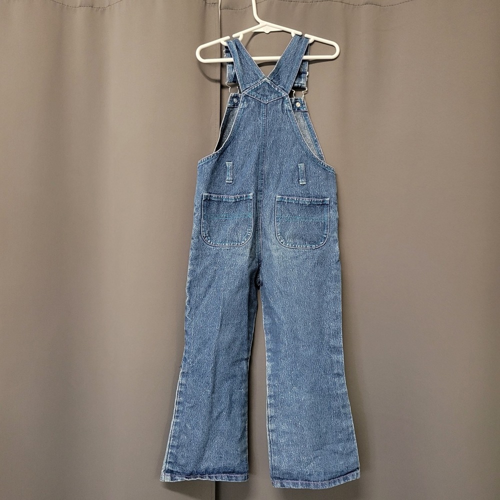 Vintage 90s y2k Girls Denim Overalls Blue Butterfly Floral Embroidered Sparkle 5 - Picture 4 of 8